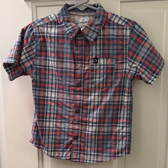 Calvin Klein Kids Plaid Button-Down Shirt - Red, Blue, and White - Picture 1 of 2